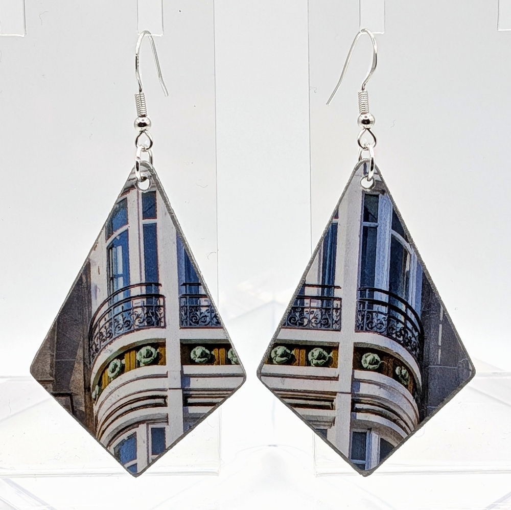 French Art Deco Architectural Earrings - Handmade Magazine Decoupage Earrings